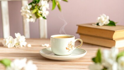 cup of coffee and flowers