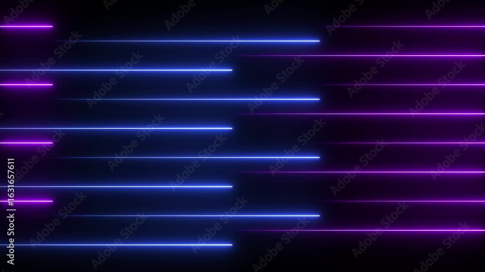 Poster neon line animation. glowing line motion. line moving video. the direction of the horizontal line.