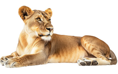 Obraz premium Big female lion isolated on white background, png