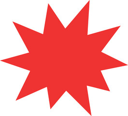A vibrant red starburst or explosion shape, symbolizing importance, special offer, sale, or an announcement in a dynamic and attention-grabbing graphic design style.