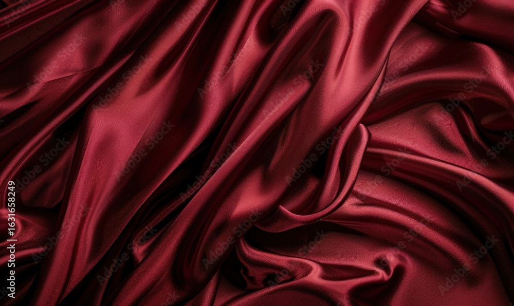 Poster abstract deep red fabric background with soft flowing texture and folds