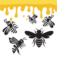 Honey Bees and Dripping Honey Icon – Beekeeping and Nature Vector