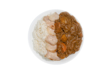 Grilled Pork Curry Rice on isolated white backgroun