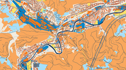 Obraz premium Colorful Kapfenberg Street Map with Labels and Buildings