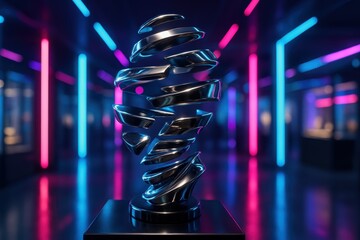 Fragmented Chrome Head In Neon Gallery