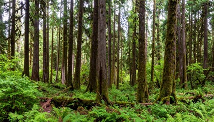 Lush forest floor with towering trees