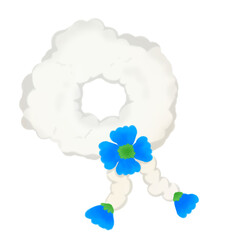 Traditional Thai white jasmine garland with blue flower accent, hand-drawn digital illustration for cultural and festive use.