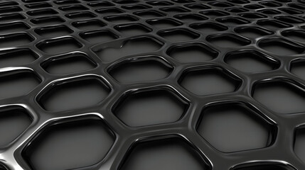 3D Render Black Hexagon Grid Abstract Background