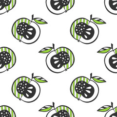 Autumn harvest. Thanksgiving Day. Apples doodle stylized silhouette pattern, on white background.