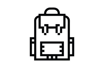 Fototapeta premium A simple black line art backpack icon sits against a plain white background
