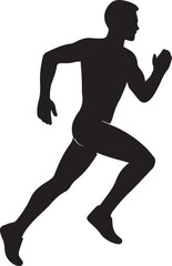 A silhouette of a runner mid-stride, dynamic movement, minimal black shape