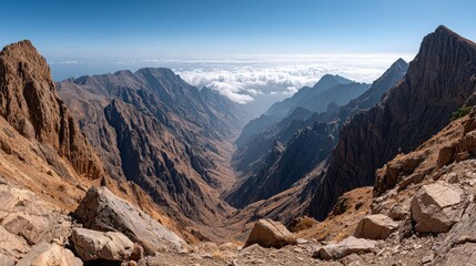 Fototapeta premium Mountain Valley Landscape with Cloud Layer