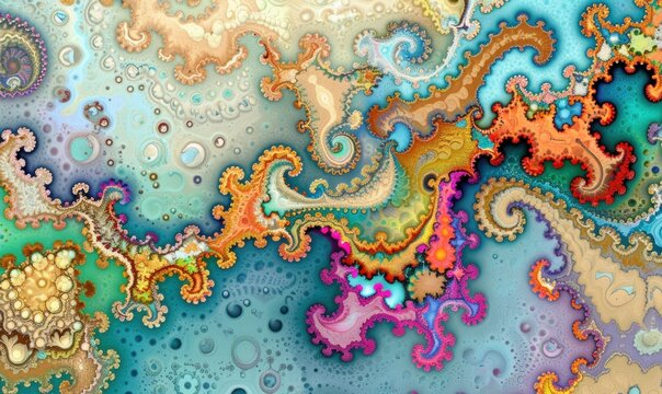 Abstract fractal art background with intricate swirls and vibrant color scheme