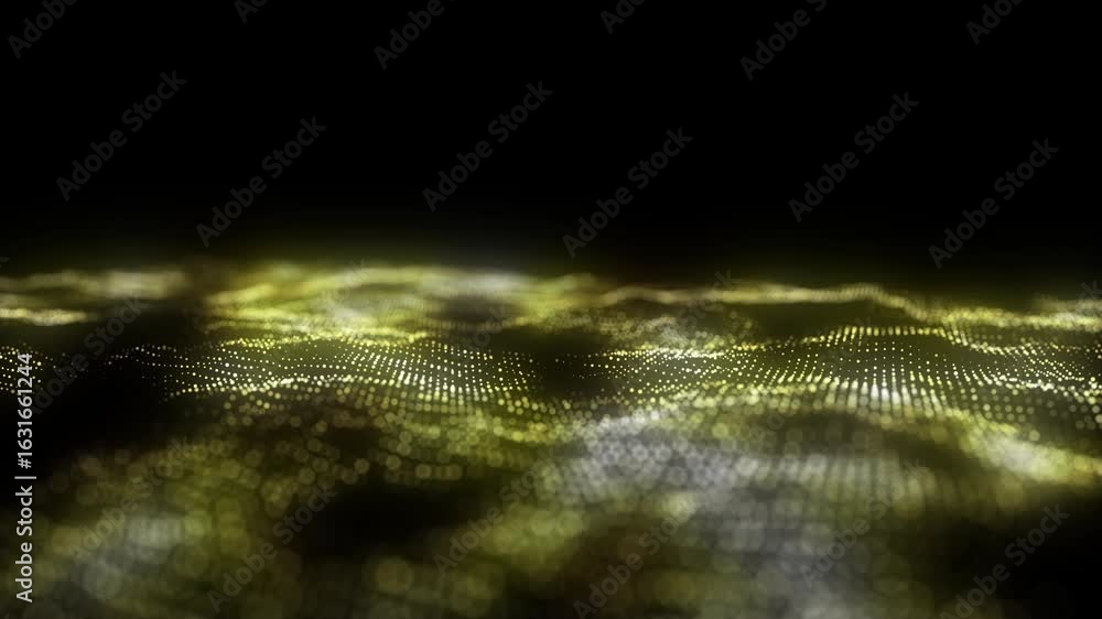 Poster color abstract wave background with dots and lines moving in space. technology illustration. futuris