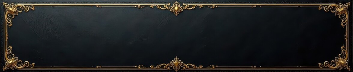 Elegant black leather journal, ornate gold borders, macro, leather journal, book cover