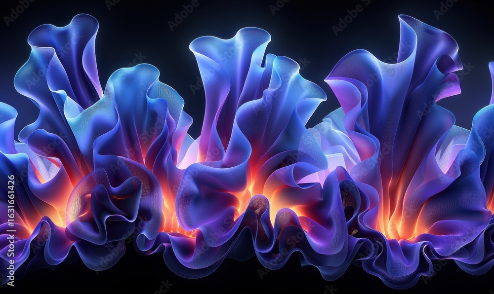 Poster abstract glowing shapes with blue and orange hues create dynamic visuals