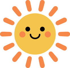 A happy and friendly cartoon sun with a cheerful smiling face and long rays, a vibrant illustration for summer and positive themes.