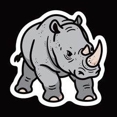 A powerful and detailed cartoon rhinoceros sticker, a realistic yet stylized illustration for wildlife, animals, and nature themes.