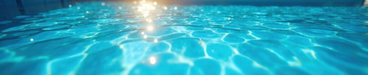 Shimmering blue pool water, sun's rays dancing on surface , reflection, turquoise, summer background
