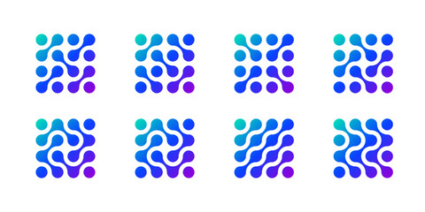 Metaball neuron logo, molecule and atom circle stucture concept. Neuron links in brain liquid blobs and nucleus medical pattern. Artificial fluid shape integrated into organic forms. Wavy energy line