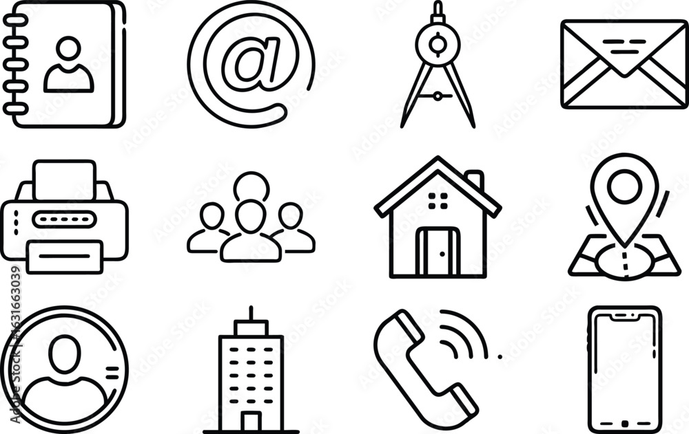 Poster collection of business and communication icons in a clean minimalist style design