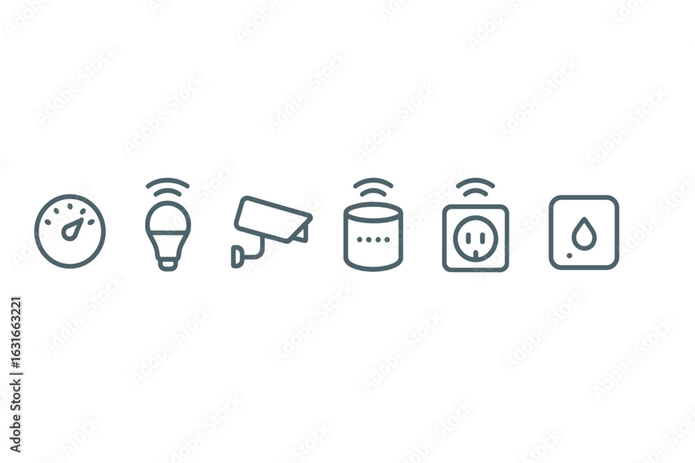 Poster smart home technology icons representing modern automation and connectivity for various home devices