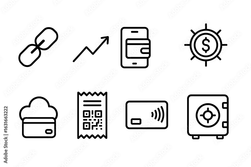 Poster creative icons representing modern financial transactions and digital payments in a secure environme
