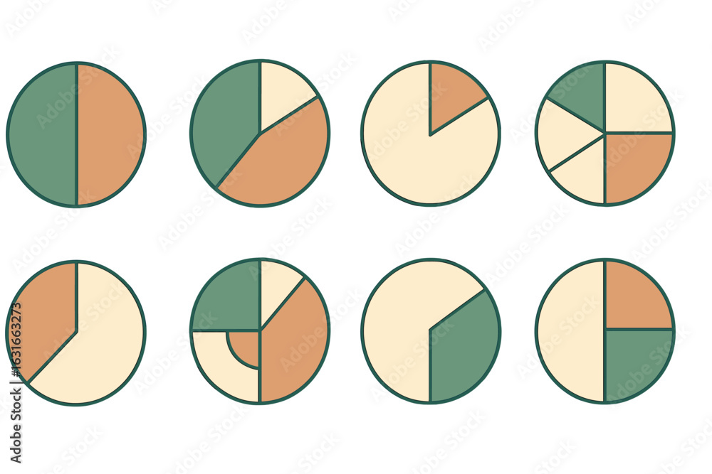 Poster colorful geometric shapes arranged in a circular pattern showcasing different fractions and perspect