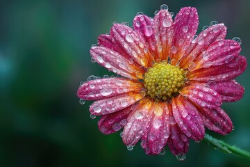 Obraz premium Close-up of a pink daisy covered in water droplets