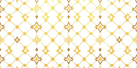 Fototapeta premium Elegant gold & white geometric seamless pattern Minimalist diamond, star, rhombus shapes on wide repeat background, stylish, golden
