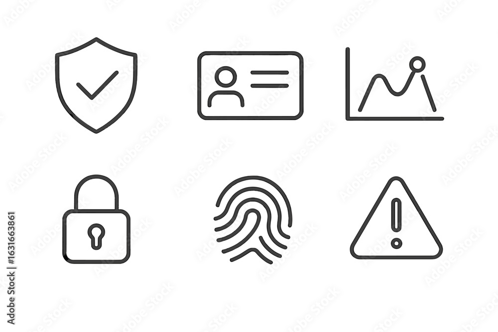 Poster symbols representing security measures and data protection concepts displayed on a clean white backg
