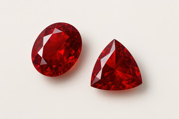 Two faceted rubies on a white background