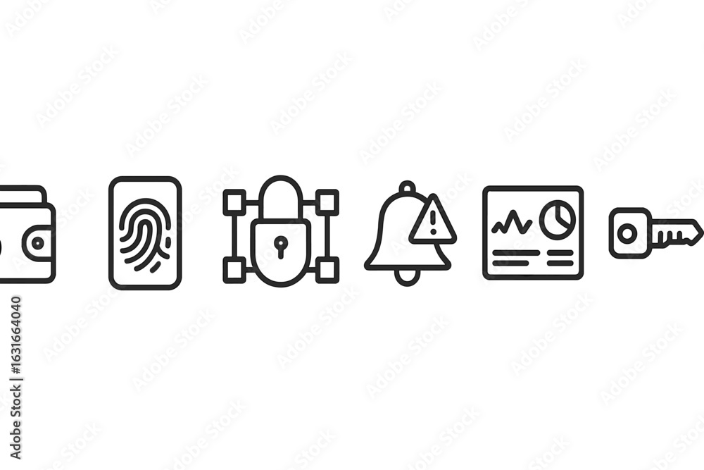 Poster icons representing security features and digital protection tools used in online applications and sy