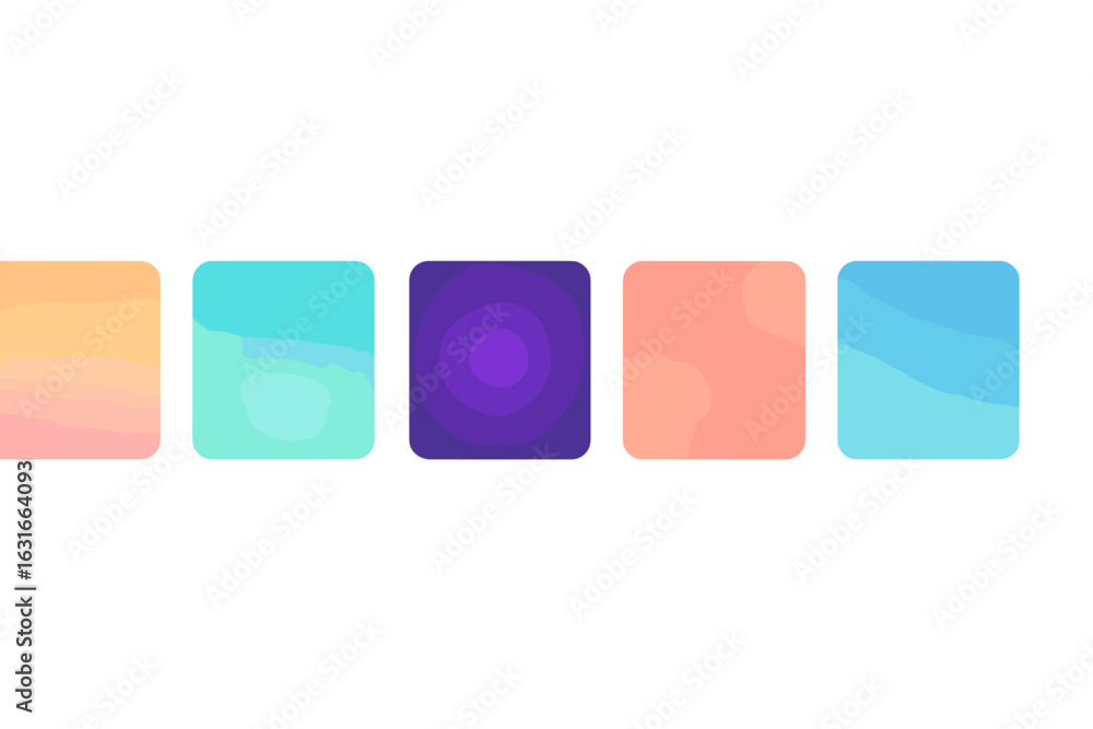 Poster colorful gradient squares arranged in a row showcasing various shades and transitions between colors