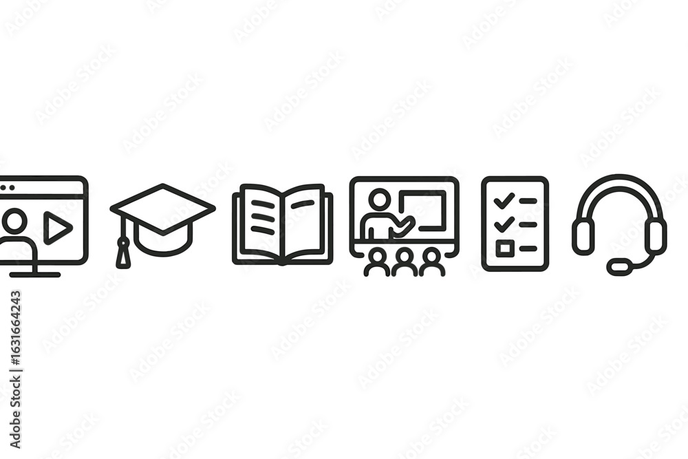 Poster various icons representing significant aspects of online learning and education technology during a 