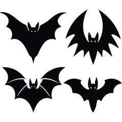 Flying Bat Silhouette Vector , Halloween Bat Icon ,Black Bat Clipart Illustration