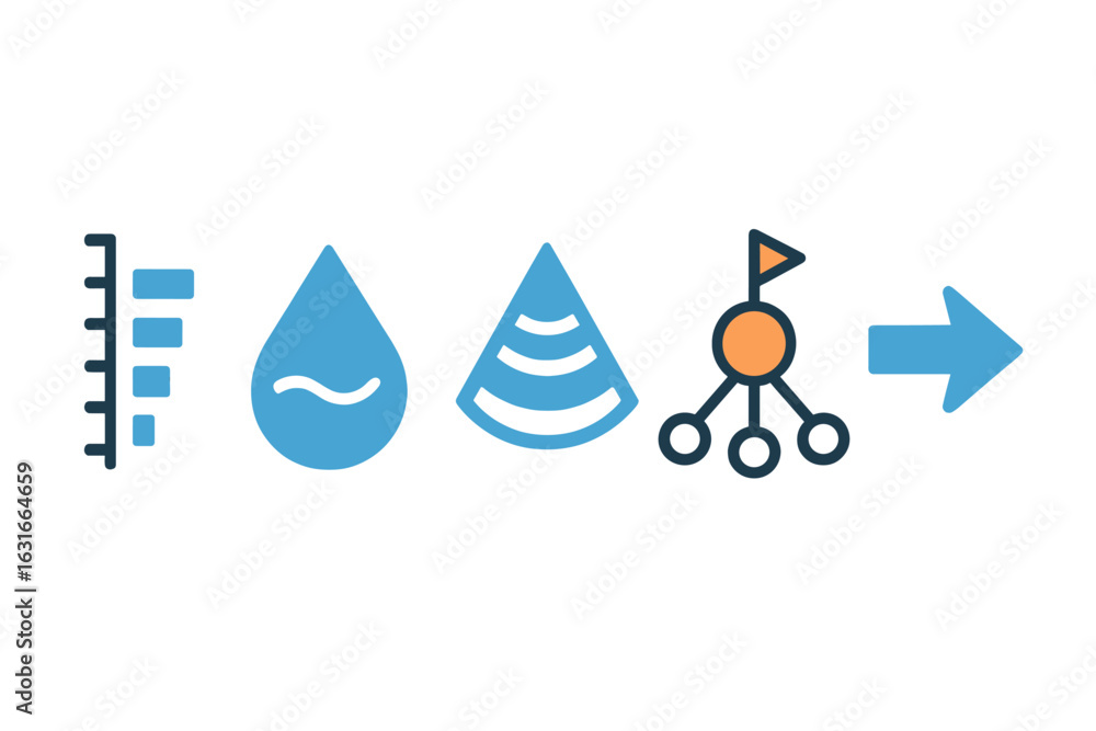 Poster visual representation of water measurement, analysis, and monitoring techniques used in environmenta