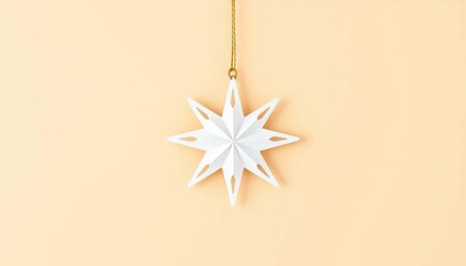 Minimalist white star ornament on beige background, festive launch concept,  mockup,  backdrop