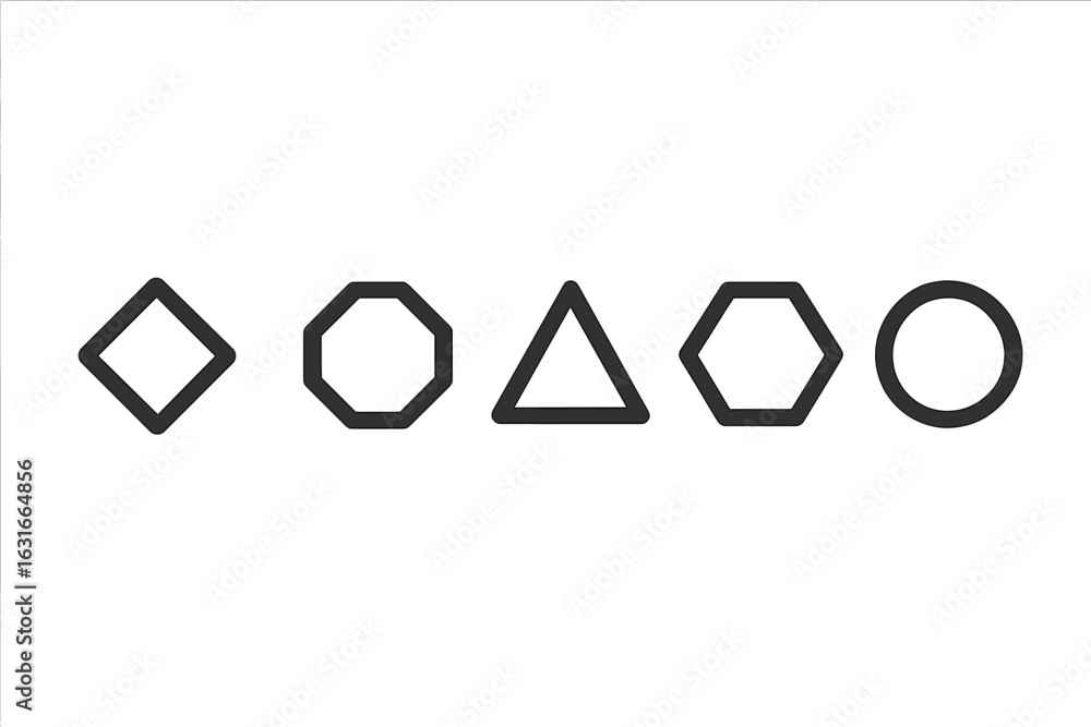 Poster various geometric shapes displayed in a row against a plain background