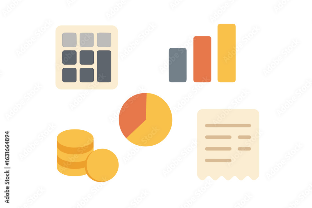 Poster visual representation of financial concepts with charts, graphs, and currency symbols in a modern de