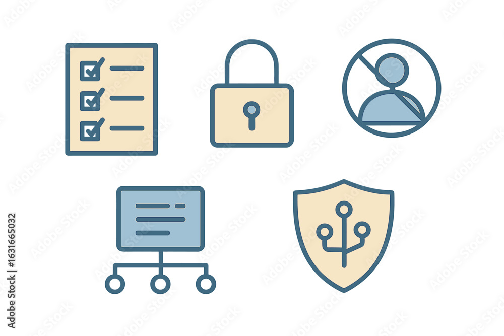 Poster security icons representing data protection and privacy measures in digital environments