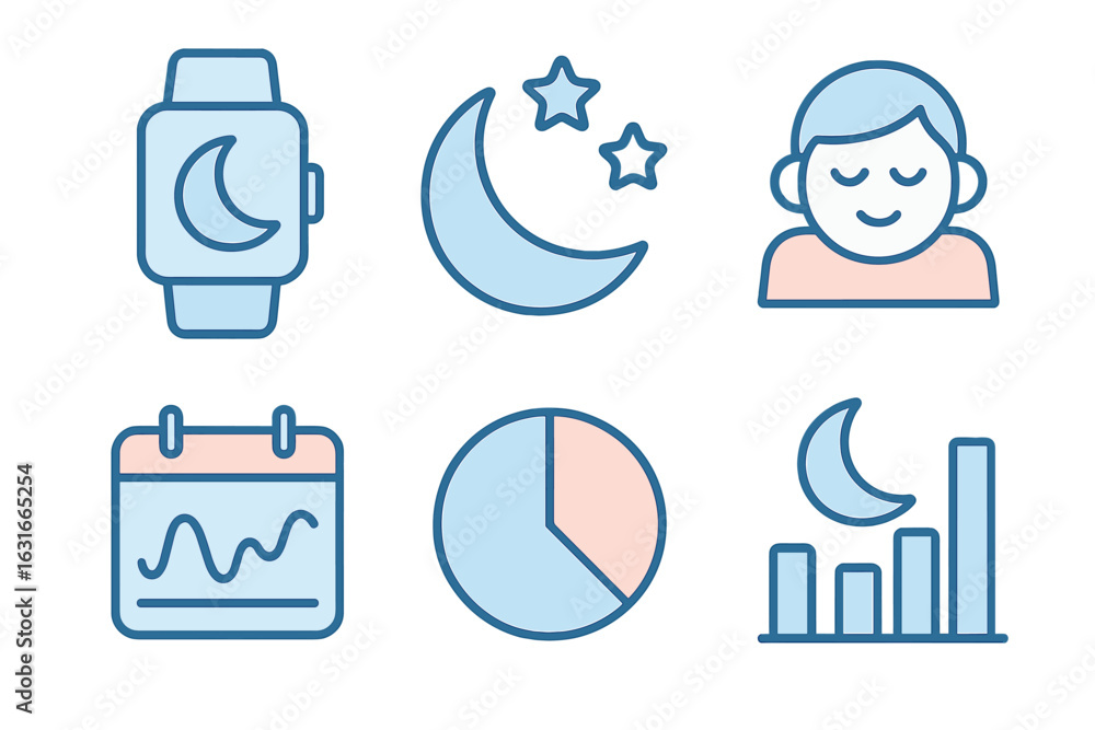 Poster sleep tracking icons represent various aspects of nighttime routines and data organization for bette