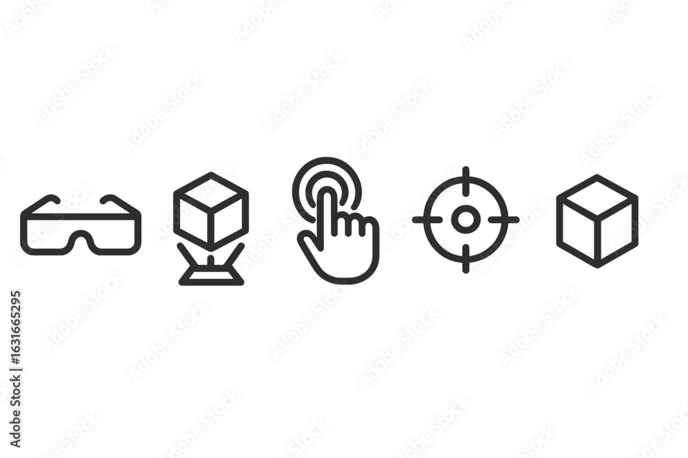 Poster innovative technology icons representing augmented reality, 3d modeling, and interactive design