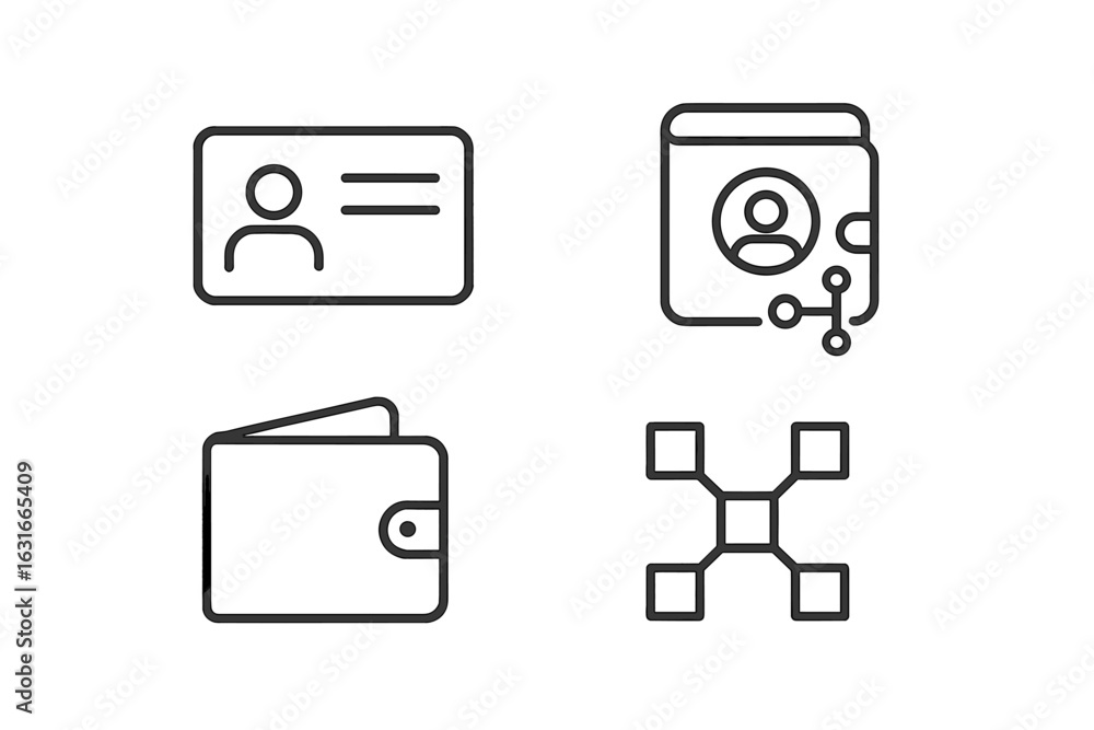Poster digital identification icons and wallet symbols represent essential elements of modern identity mana