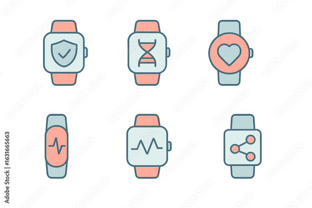 Poster smartwatch icons representing various health and fitness tracking features displayed on a digital in