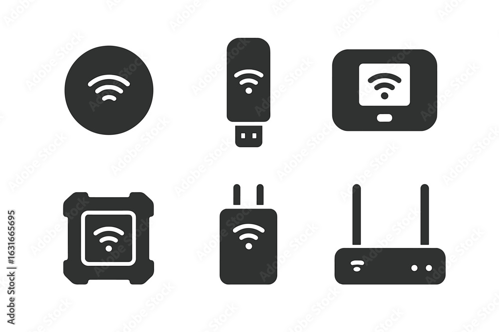 Aufkleber collection of wireless network devices displayed on a clean background
