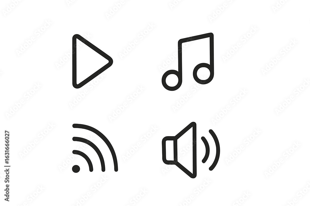 Poster graphic icons representing audio and music features displayed on a digital interface
