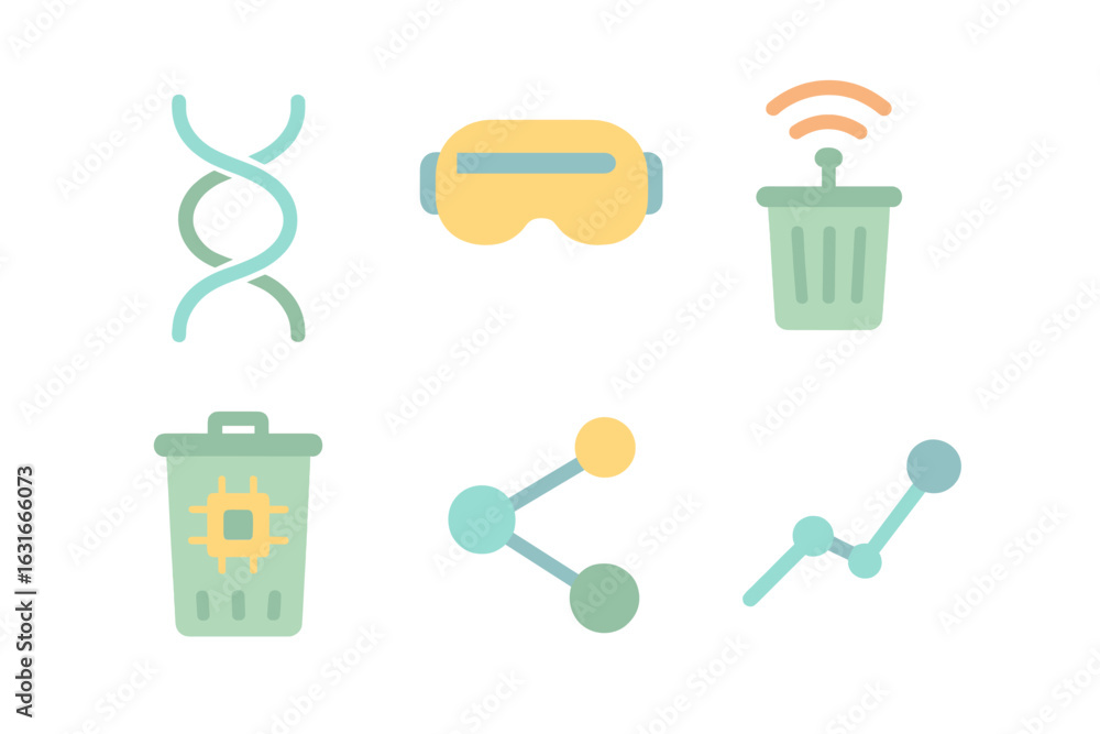 Aufkleber digital icons representing technology, science, and data analysis in a modern design