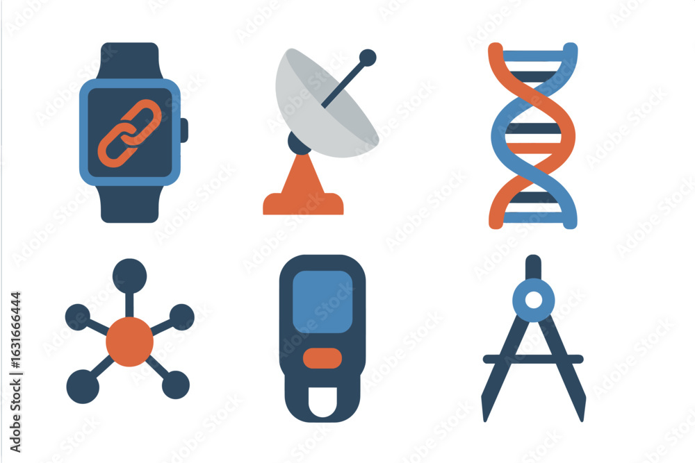 Poster modern symbols of technology and science showcasing interconnectedness and innovation in design