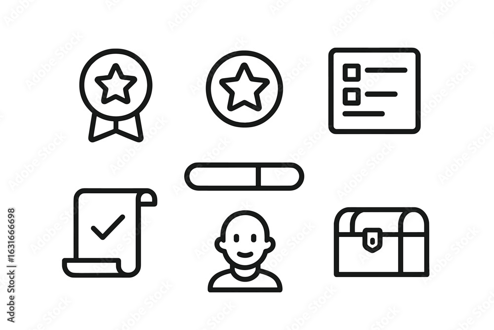 Poster digital icons representing achievement, tasks, and user engagement in a minimalist design suitable f